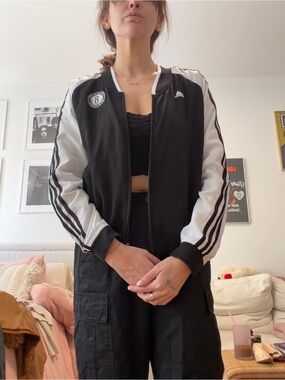 Adidas Nets Black & White Athletic Bomber Jacket